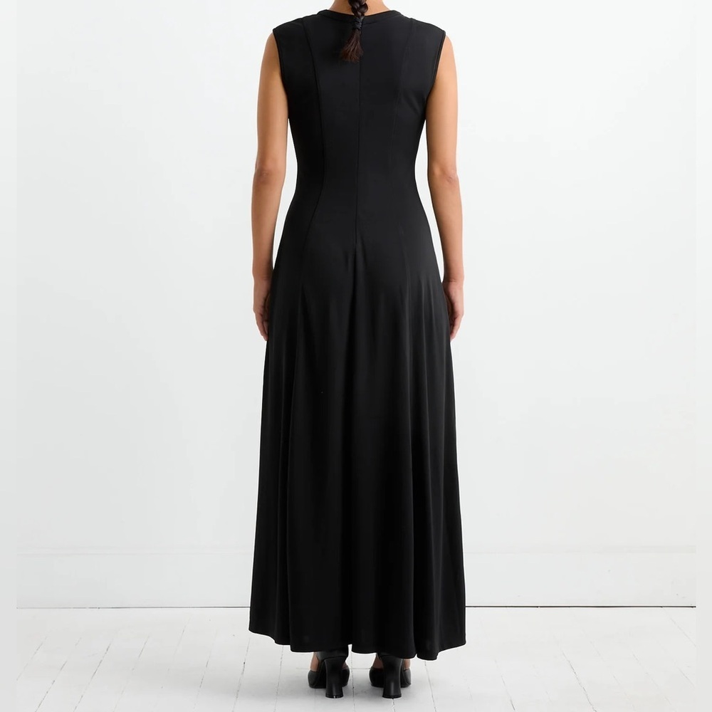 NOMIA NYC Designer Sz 12 Seamed Flared Maxi Dress in Black new without tag - Picture 2 of 16